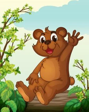 A bear sitting on a wood イラスト素材