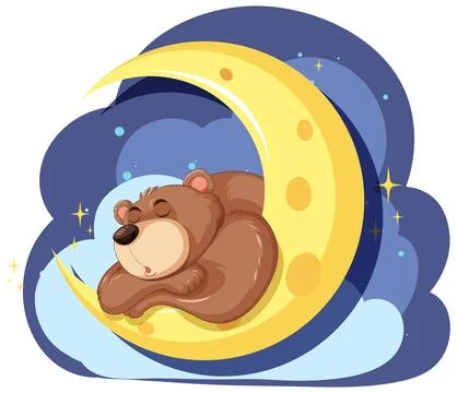 Bear Sleeping on Crescent Moon Ilustração Stock