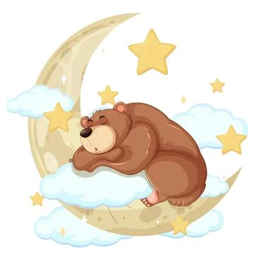Bear Sleeping on Moon with Stars Ilustração Stock