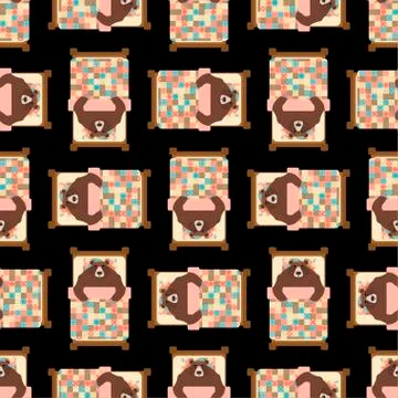 Bear sleeps in bed pattern seamless. sleeping grizzly background. Vector text 스톡 일러스트