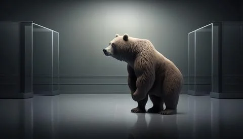 A bear standing in front of a doorway in a dark room with a light on redshi.. 스톡 일러스트