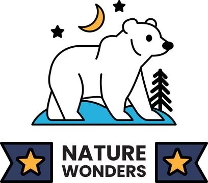 A bear is standing on a snowy surface with a moon in the background in the .. Ilustração Stock