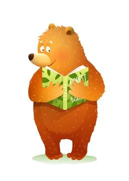 Bear Studying or Reading Book Isolated Cartoon Stock Illustration