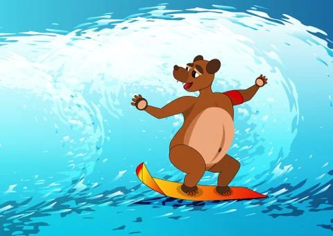 Bear surfing on the waves. vector cartoon illustration. Stock Illustration