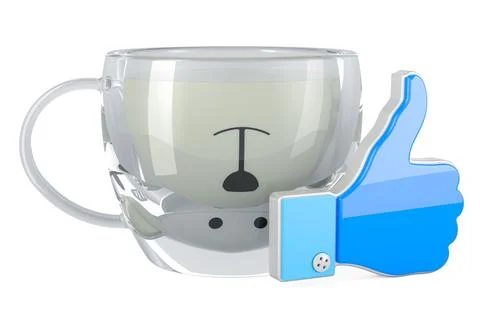 Bear tea cup full of milk with like icon, 3D rendering Ilustración de archivo