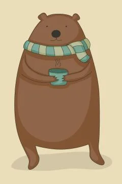 Bear with tea Illustrazione stock
