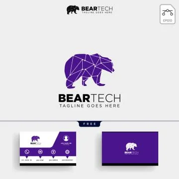 Bear Tech geometric logo template and business card Stock Illustration