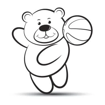 Bear throwing a ball in black &amp; white Stock Illustration