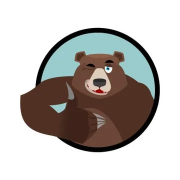 Bear thumbs up and winks. all well Grizzlies. Signs all right. Hand showing o Stock Illustration