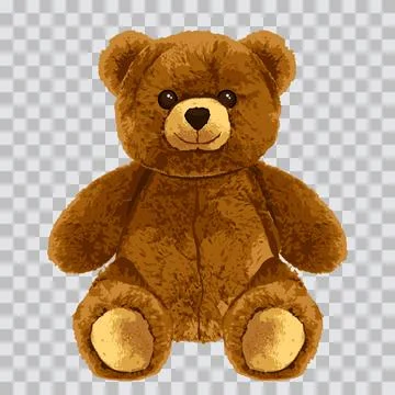 Bear toy realistic vector illustration on transparent background. Cute soft.. Stock Illustration
