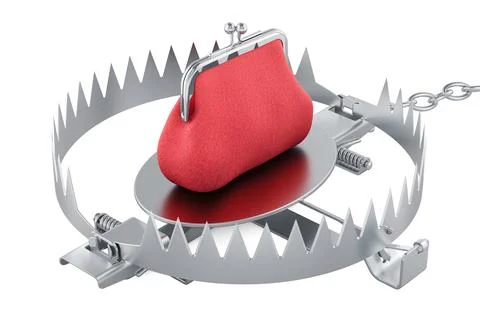 Bear trap with coin purse, 3D rendering Stock Illustration