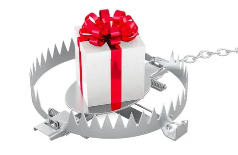 Bear trap with gift box, 3D rendering Stock Illustration