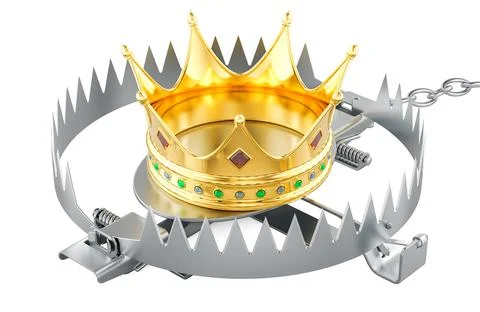 Bear Trap with golden crown, 3D rendering Stock Illustration