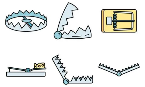 Bear trap icons set vector color Stock Illustration