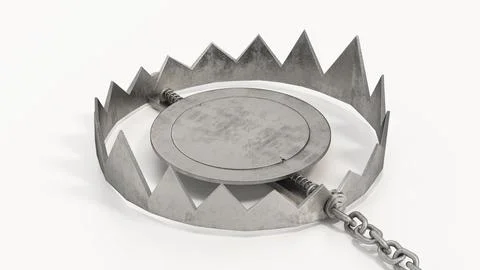 Bear trap isolated on white background. 3D illustration Illustrazione stock