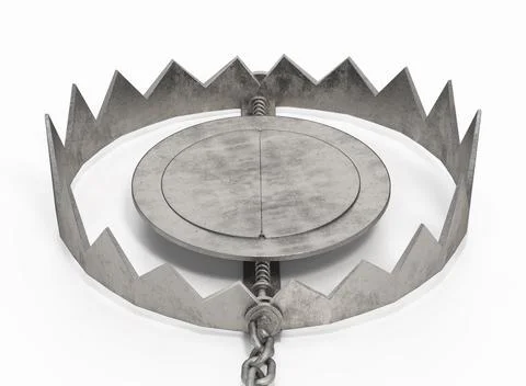 Bear trap isolated on white background. 3D illustration Illustrazione stock