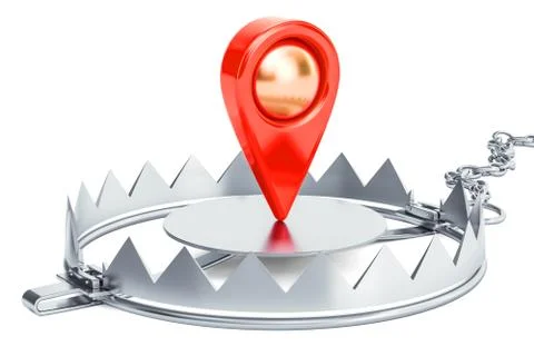 Bear Trap with map pointer, 3D rendering Illustrazione stock