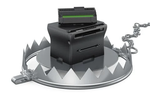 Bear Trap with multifunction printer MFP, 3D rendering Stock Illustration