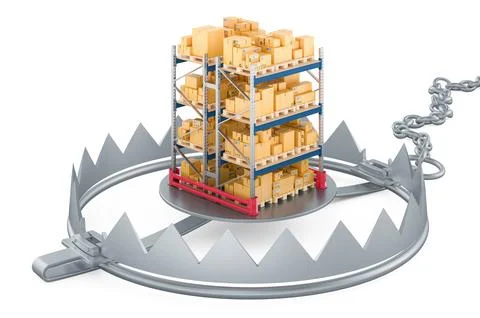 Bear trap with pallet rack full of parcels. 3D rendering Illustration