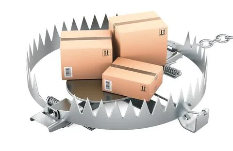 Bear trap with parcels inside, 3D rendering Stock Illustration