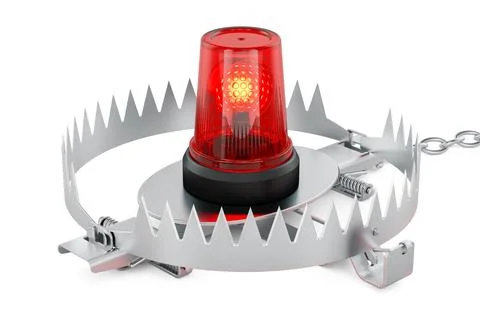 Bear trap with red warning beacon. 3D rendering Stock Illustration