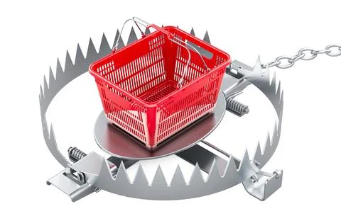 Bear trap with shopping basket, 3D rendering Stock Illustration