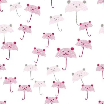 Bear umbrella seamless pattern. Funny characters background. Illustrazione stock