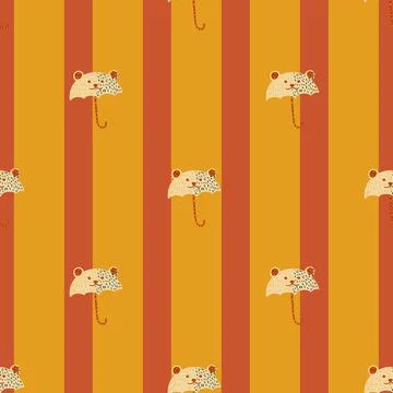 Bear umbrella seamless pattern. Funny characters background. Illustrazione stock