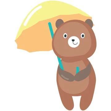 Bear under umbrella cute vector flat icon Stock Illustration