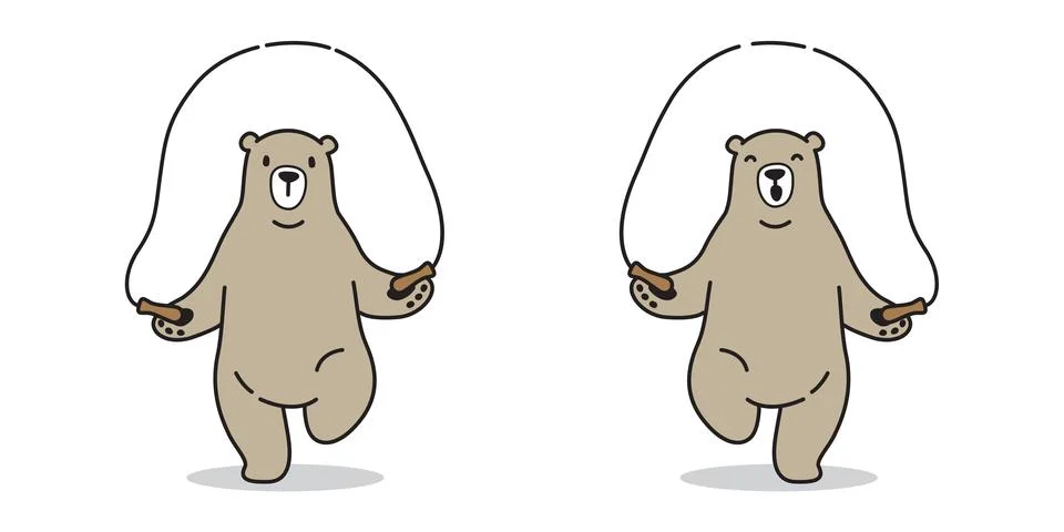 Bear vector icon logo Polar bear skipping rope doodle character illustration Stock Illustration
