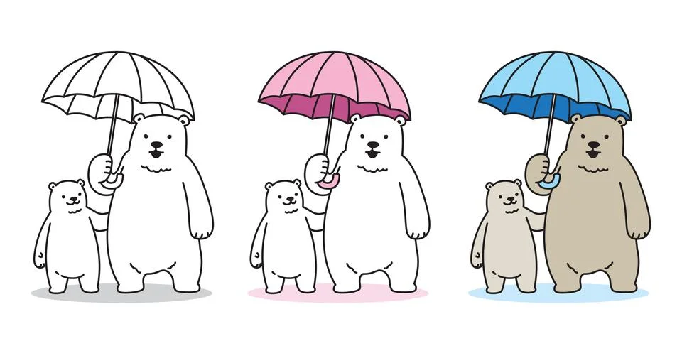 Bear vector Polar Bear icon logo umbrella raining illustration cartoon character Stock Illustration