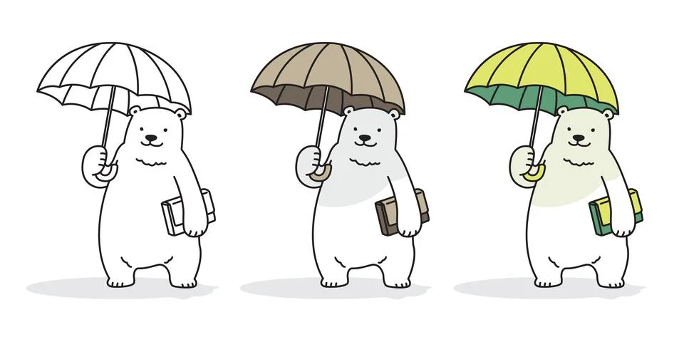 Bear vector Polar Bear logo icon umbrella raining book illustration cartoon Illustrazione stock