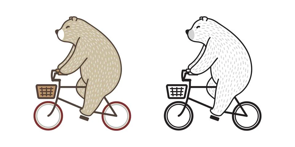 Bear vector Polar Bear ride bicycle doodle illustration character cartoon Stock Illustration