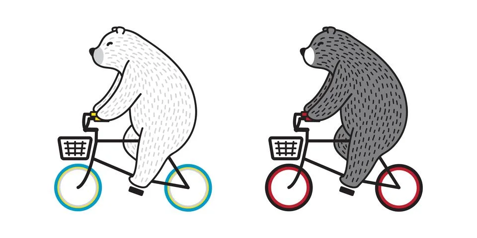Bear vector Polar Bear ride bicycle cycling doodle character cartoon イラスト素材