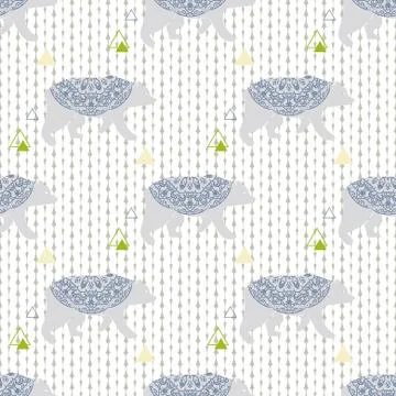 Bear vector seamless pattern with triangles on knited texture Illustrazione stock