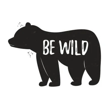 Bear vintage logo template with text Be wild Stock Illustration
