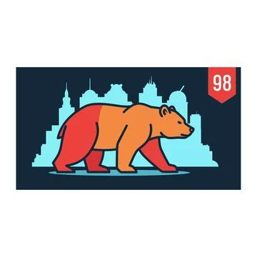 Bear walking in front of city skyline illustration Stock Illustration