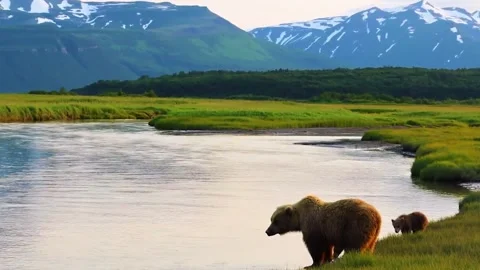 Bear Walking Near River Stock Footage 323143361