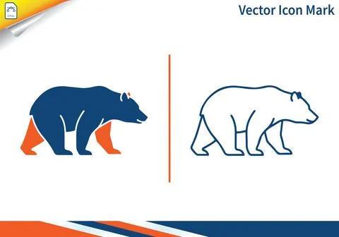Bear walking vector illustration, creative flat design icon mark. Ilustração Stock