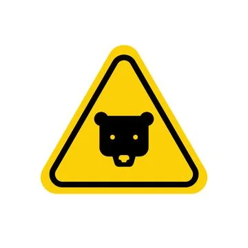 Bear warning sign. Yellow triangle with black bear head in line frame. Vector Stock Illustration