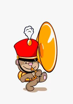 A bear wearing a marching band hat and playing a tuba Stock Illustration