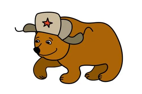 Bear wearing a Russian hat earflaps Stock Illustration