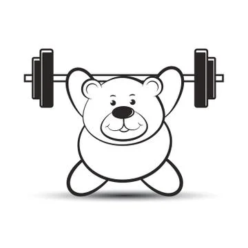 Bear weight lifting black &amp; white Stock Illustration