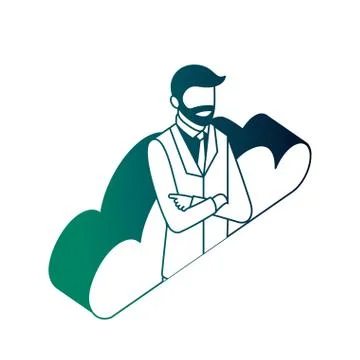 Beard businessman cloud computing storage Illustrazione stock