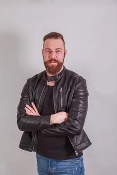 Beard Carrier with leather jacket Stock Photos