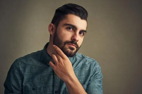 Beard, man and thinking in studio for style, date preparation and daily routine Stock Photos