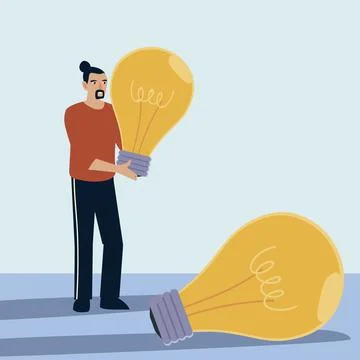 Beard man with big light bulbs creativity concept Stock Illustration