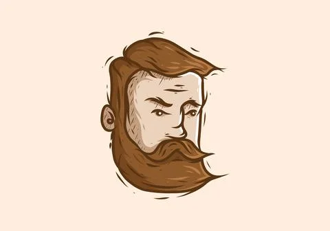 Beard man head illustration drawing Stock Illustration