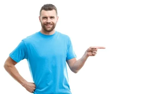 Beard-man pointing aside with finger Stock Photos