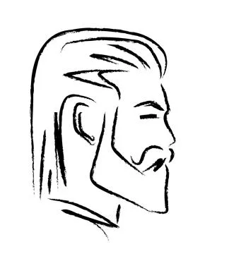 Beard, moustache and eye brows silhouette of male face. Textured doodle for b Stock Illustration